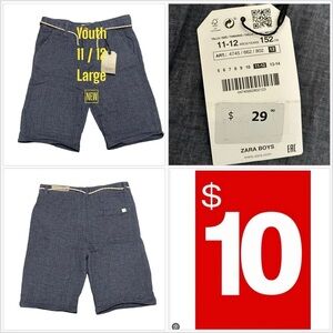 Zara Boys Youth 11/12 Large Shorts Chino Khakis Navy Blue Adjustable Stretch NWT